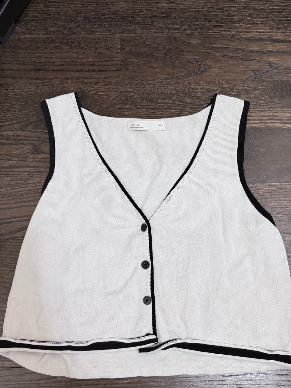 OAK + FORT White Knit Crop Tank with Black Trim